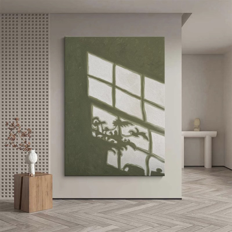 抽象极简窗户光影风景客厅装饰画 画绿色意式无框画 画小众艺术玄