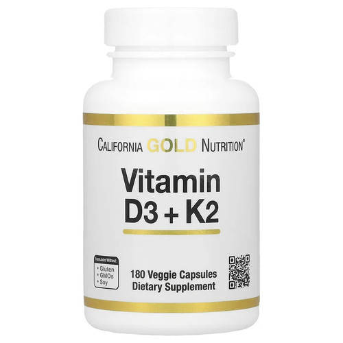 California Gold Nutrition维生素 D3 + K2（MK-7素食胶囊180 粒