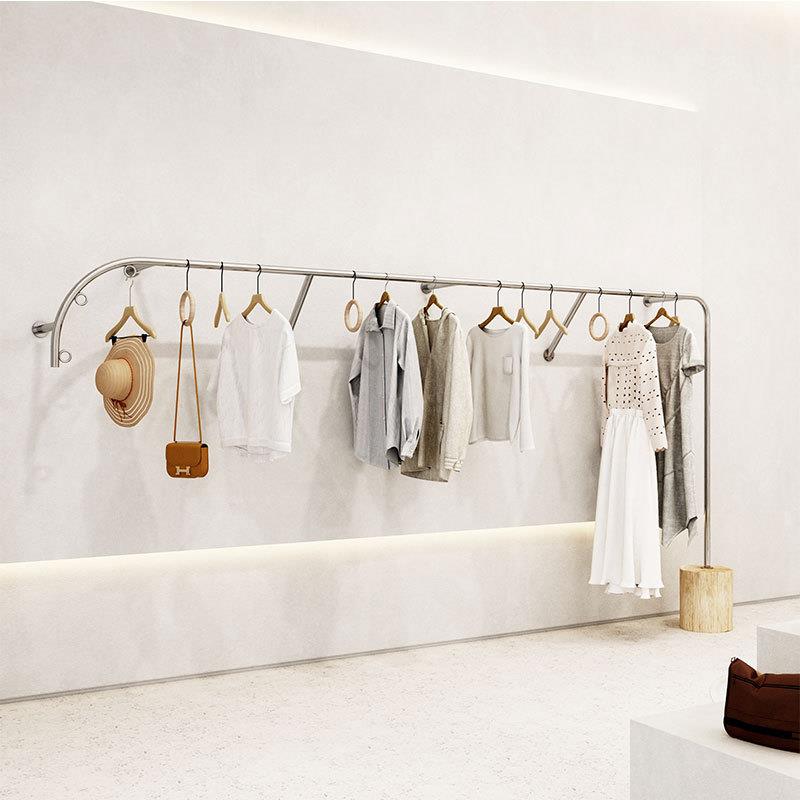 服装店展示架陈列架童女装店货架上墙壁挂衣架不锈钢银色衣服架子