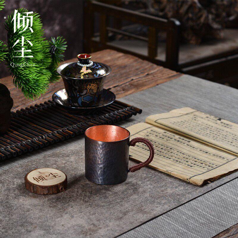 紫铜茶杯 手工纯铜品茗杯水杯加厚咖啡杯酒杯复古锤纹纯铜杯子