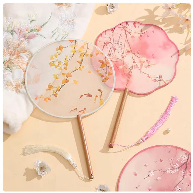 丝质半透团扇文艺宫扇舞蹈拍照通用日常儿童女汉服旗袍扇子古风