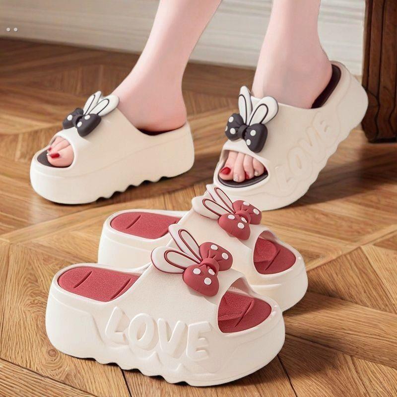 2025兔耳朵新款厚底拖鞋夏季时尚外穿防滑室内蝴蝶结松糕增高浴室