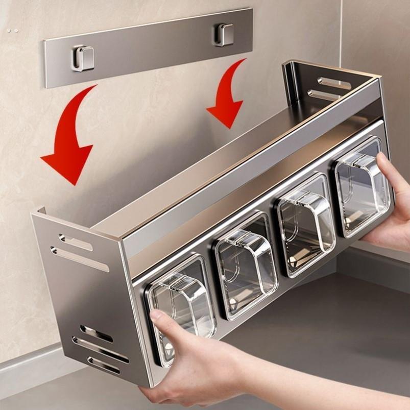 厨房置物架高端家用免打孔墙挂式调料盒油盐酱醋收纳架调味罐架子