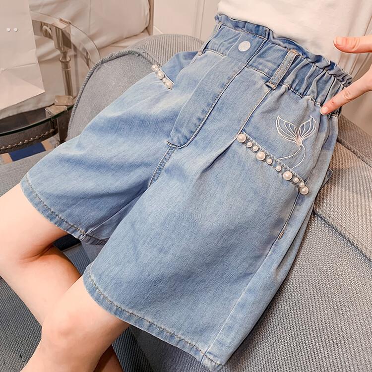 女童天丝短裤夏装大童9岁女孩7夏季薄款牛仔五分五分裤儿童裤子热