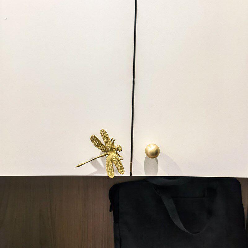 法式复古中古风纯铜拉手新中式小蝴蝶黄铜单孔橱柜抽屉衣柜门把手