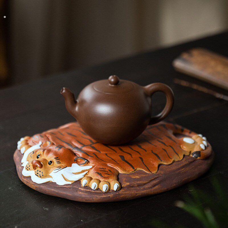 宜兴紫砂壶承茶托手工茶宠老虎皮干泡台小茶盘养壶垫茶具配件摆件