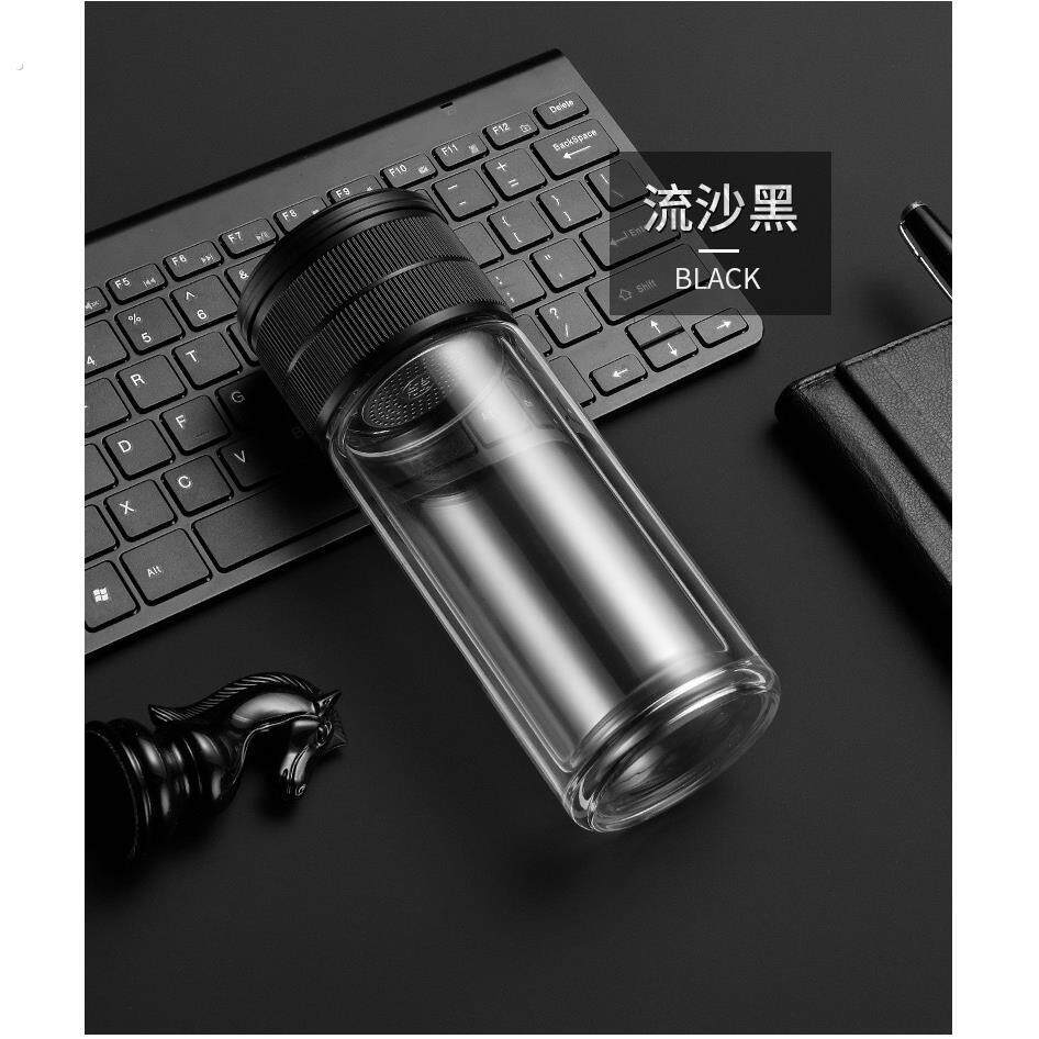 茶水分离泡茶杯双层玻璃杯全钢盖便携车载商务水杯子男女士礼品杯
