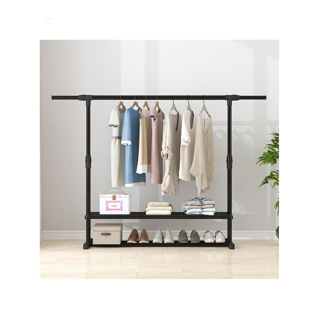 简易衣帽架双杆式晾衣架落地室内移动挂衣架子家用卧室衣服收纳架