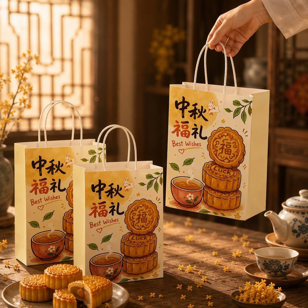 2026新款中秋月饼礼品袋牛皮纸袋子国风礼品包装袋中秋月饼手提袋