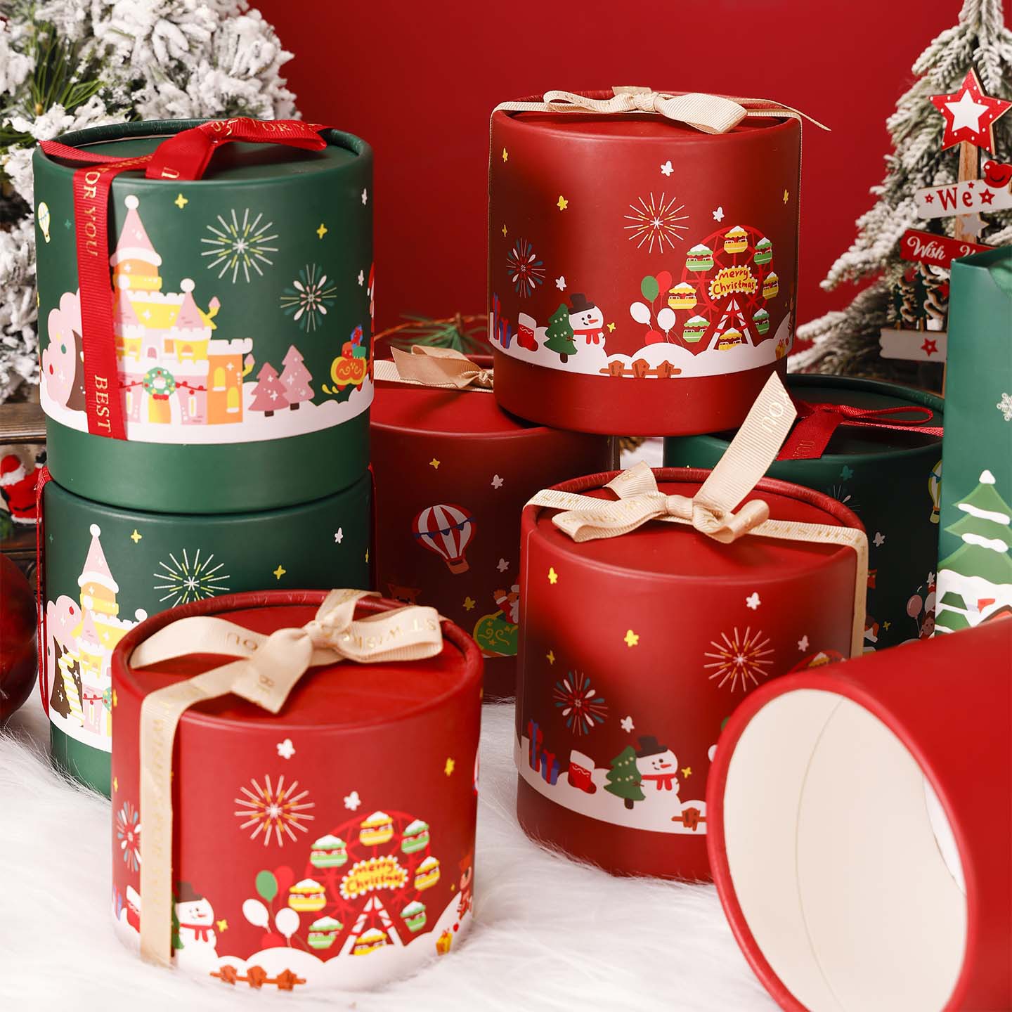 2025圣诞节礼品包装盒圣诞苹果盒糖果饼干抱抱桶纸筒盒平安果盒子