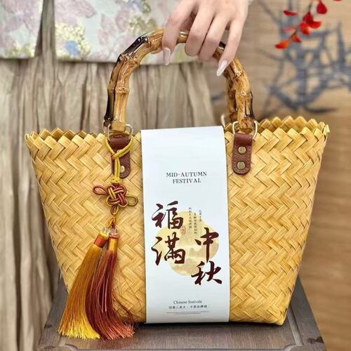 2026新中式复古月饼包装盒礼品篮子编织竹编手提篮中秋节月饼礼盒