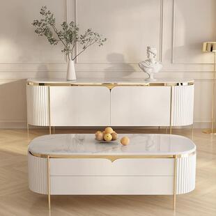2023新款北欧大理石茶几电视柜组合轻奢现代简约茶几客厅家用茶台