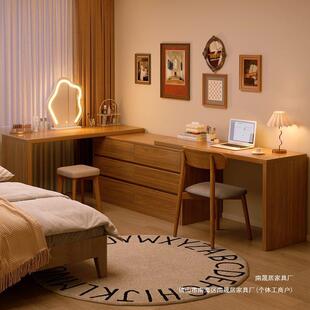 实木生态板梳妆台卧室落地电脑桌书桌斗柜妆台一体转角移动化妆桌