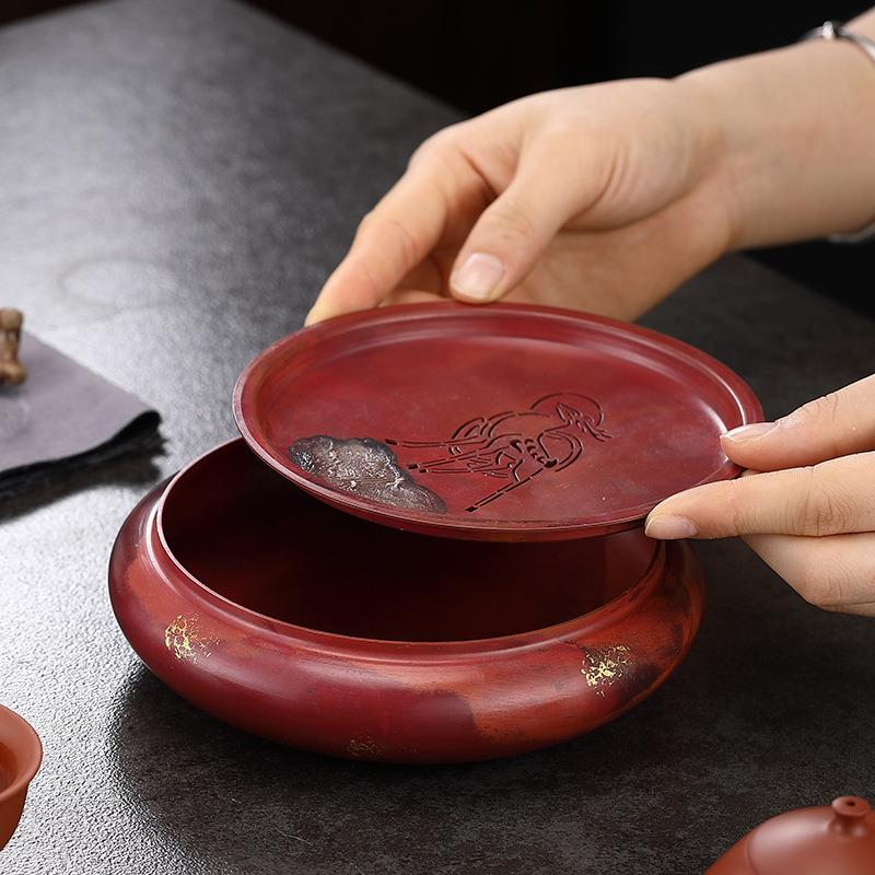 复古鎏银紫铜茶盘高端茶台家用储水式茶海紫铜壶承茶具配件干泡台