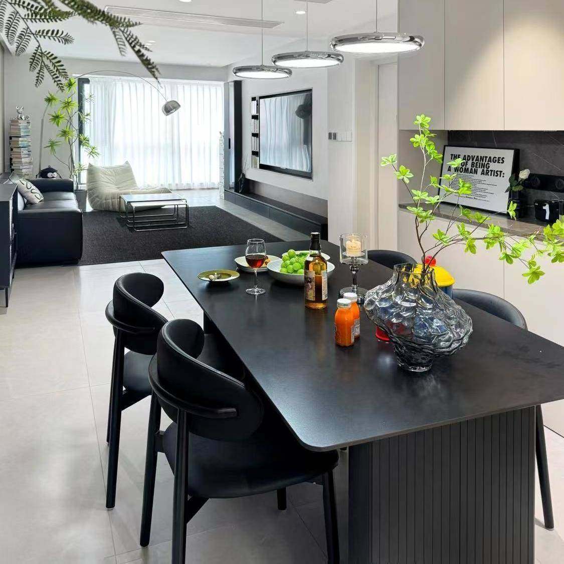 轻奢岩板餐桌黑色家用餐椅组合高级小户型饭桌出租屋长方形茶桌,金属材料及制品,金属加工件/五金加工件,淘宝优惠券,粉丝福利购,淘宝优惠卷