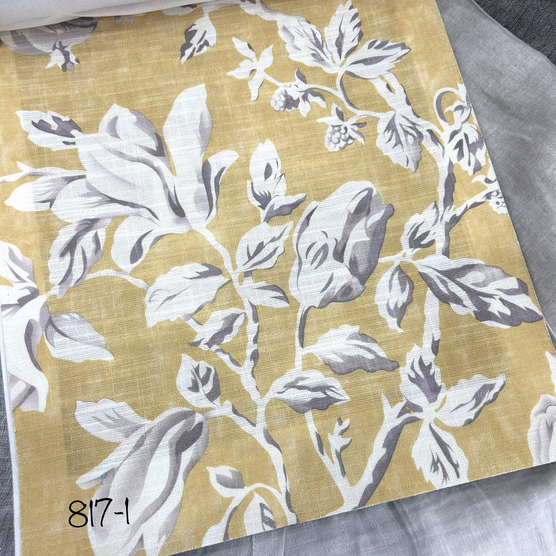 门幅280cm印花花布面料十字麻布底布花草田园印花窗帘布面料