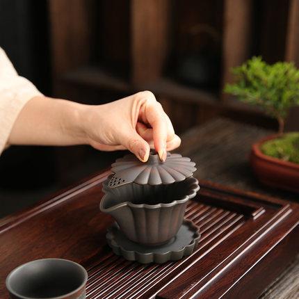 紫陶个性特色茶壶手抓壶陶瓷紫砂单泡茶壶复古创意盖碗三才碗