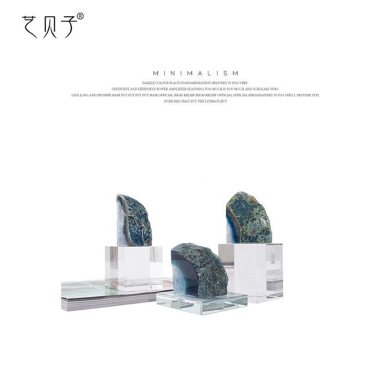 艺贝子轻奢新中式天然玛瑙原石水晶底座摆件样板间书房软装饰品