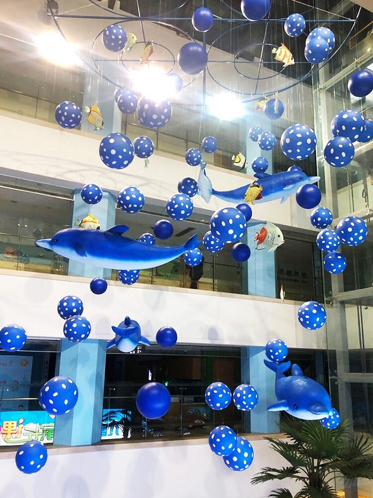 夏季商场海洋馆游乐场中庭海洋风美陈吊饰海豚挂饰展厅布置装饰