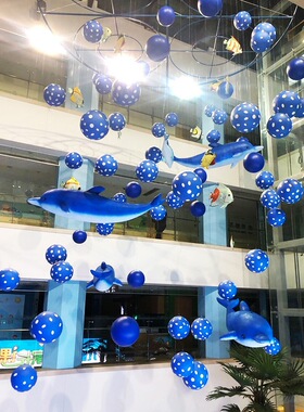 夏季商场海洋馆游乐场中庭海洋风美陈吊饰海豚挂饰展厅布置装饰