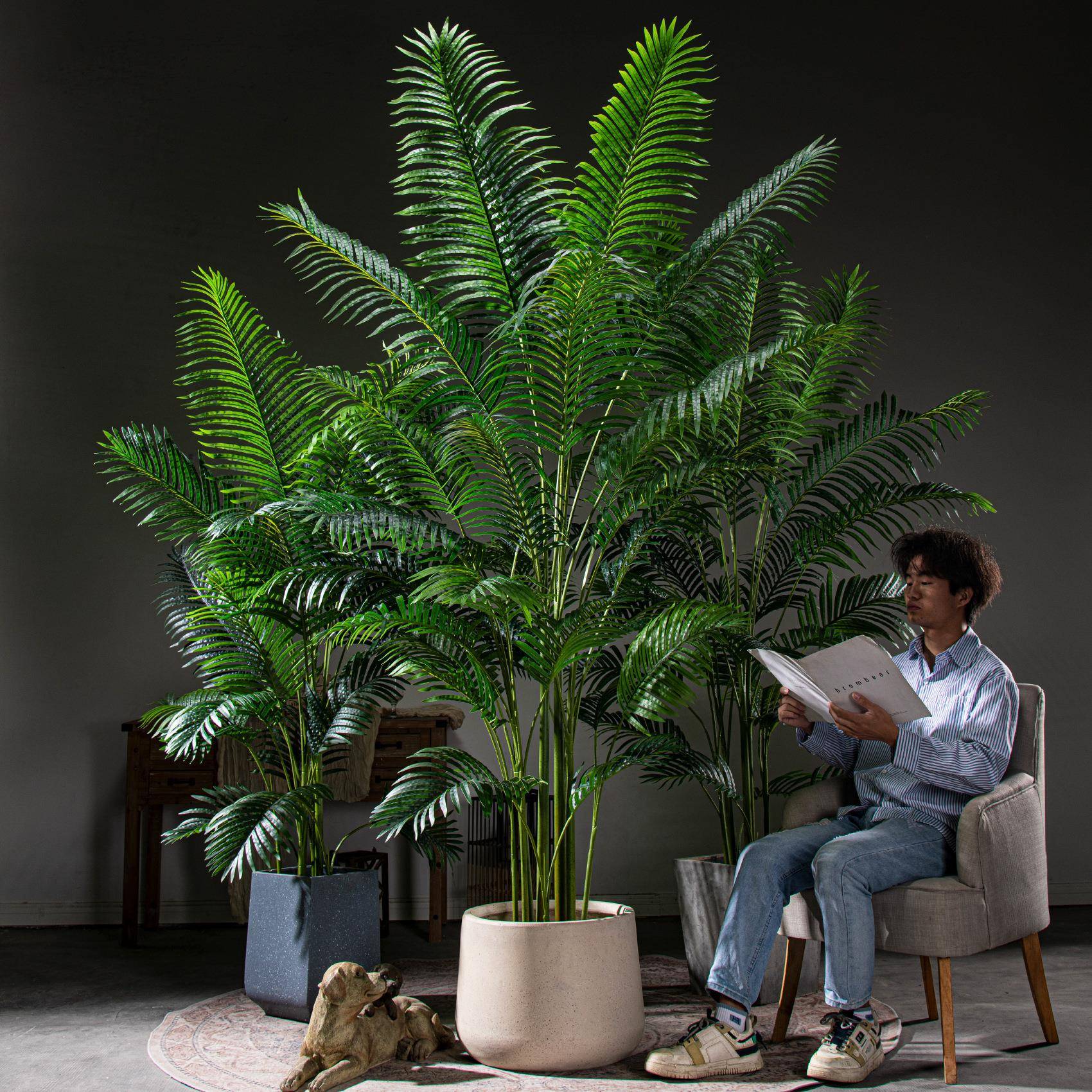 大型高端凤尾葵凤尾竹散尾葵仿真假树室内仿生绿植物盆栽装饰摆件