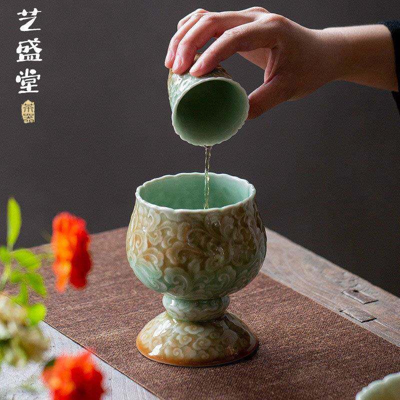 青瓷高足建水家用陶瓷水盂小号杯洗复古茶道配件中式茶渣杠艺盛堂