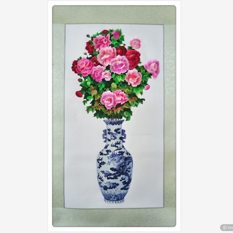 苏绣装饰画苏州刺绣玄关画花开富贵平针绣牡丹花单面绣荣华富贵