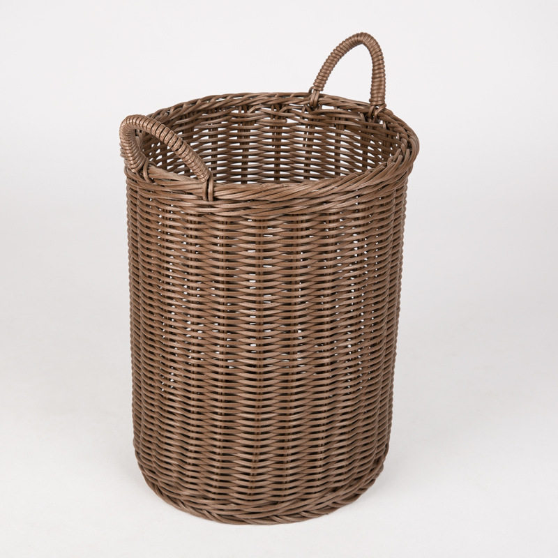 壹藤厂家批发直销仿藤毛巾筐浴室客房脏衣篮居家收纳储物圆形带耳