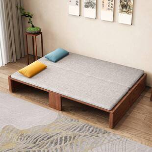 新中式实木带抽屉推拉伸缩折叠沙发床多功能客厅小户型两用
