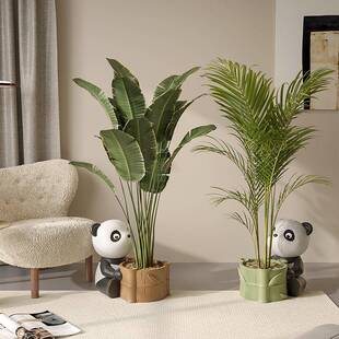 熊猫花盆客厅大型落地盆景摆件室内仿真绿植沙发旁植物盆栽装饰品