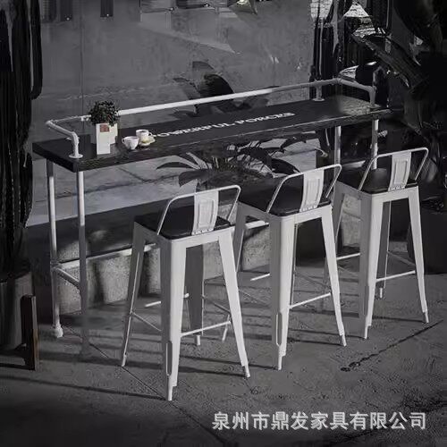 酒吧台奶茶店靠墙高脚窄桌子实木高吧桌吧台桌椅组合工业风小吧台
