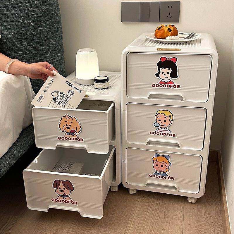 家用抽屉式收纳柜多层落地置物架卧室宿舍可移动小推车床头储物柜