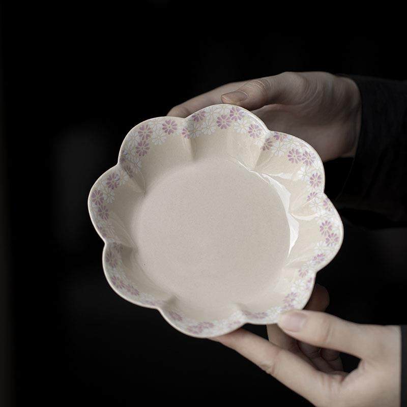 粉引手绘釉下彩壶承陶瓷茶承干泡盘茶台茶点盘养壶垫盖碗底