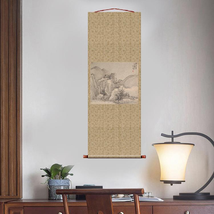 清曹涧秋山萧寺图挂轴卷轴条幅山水画名画复制品中式玄关装饰画