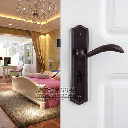 房门锁静音黑色木门卧室欧式黄古锁具执手锁仿古黑通用美式门把手