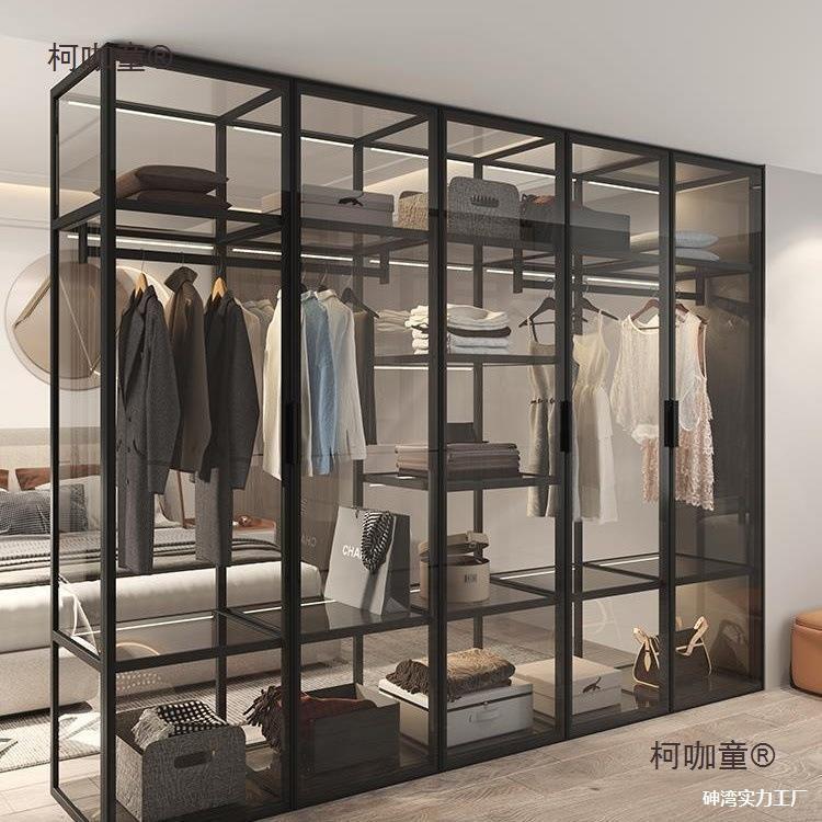 化玻璃衣柜铝合金开放式推拉门衣帽间轻奢简约平门衣橱柜子麦太保