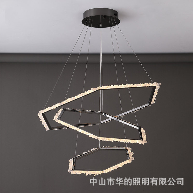 轻奢现代极简线条客厅简约天然水晶大吊灯卧室餐厅复式楼别墅灯具