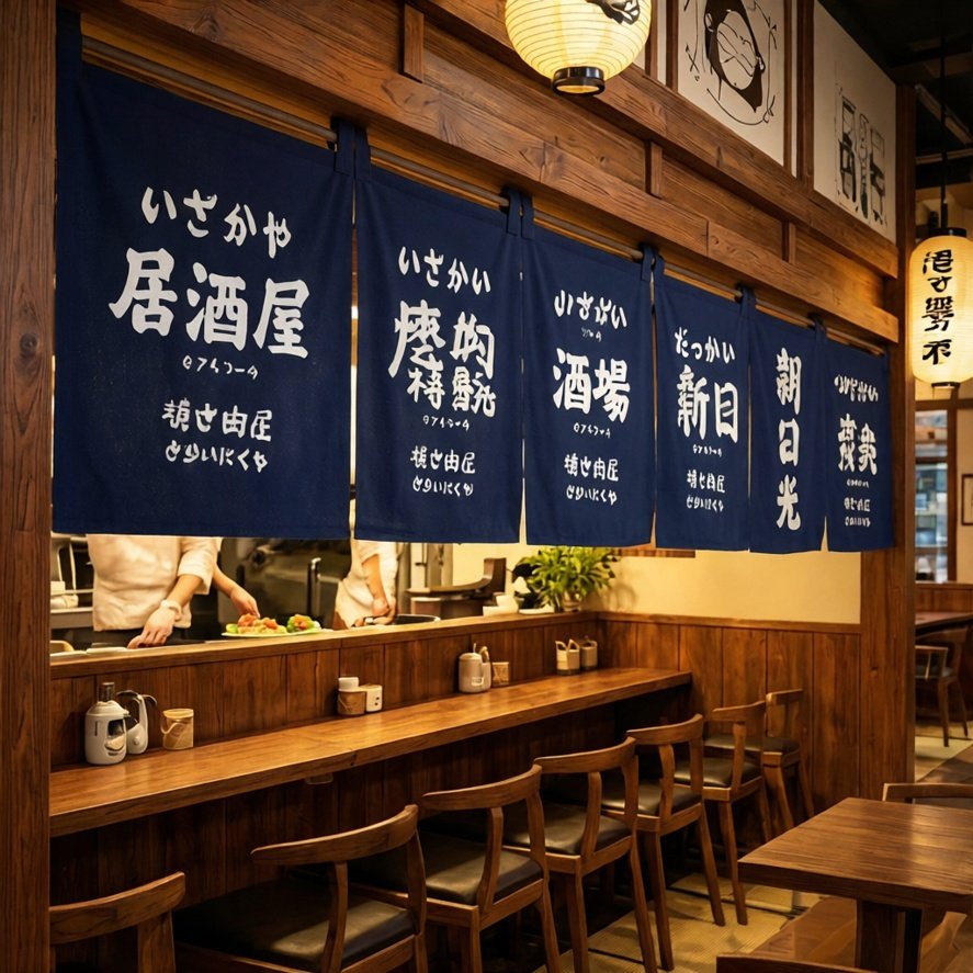 日式烤肉日料店隔断挂帘装饰暖帘日系半帘短帘布帘遮挡门帘子定制