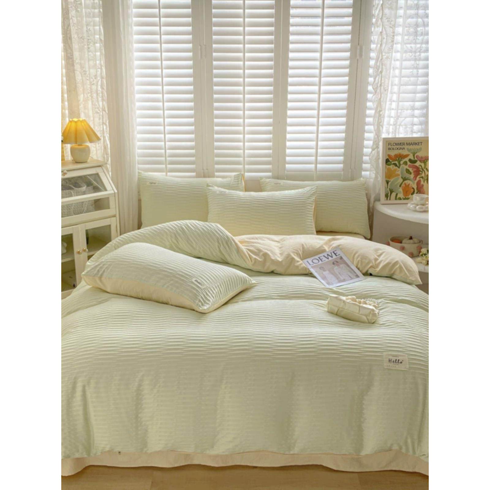 款泡泡纱klq-pps2件套床上用新品约非简纯棉四全棉床单被套宿舍三