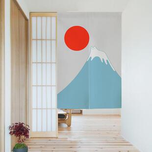 和风富士山猫咪家用卧室隔断帘子卫生间厨房遮挡挂帘门帘布艺 日式