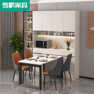 现代简约岩板折叠餐桌餐边柜家用高柜组合一体靠墙碗柜酒柜6G149