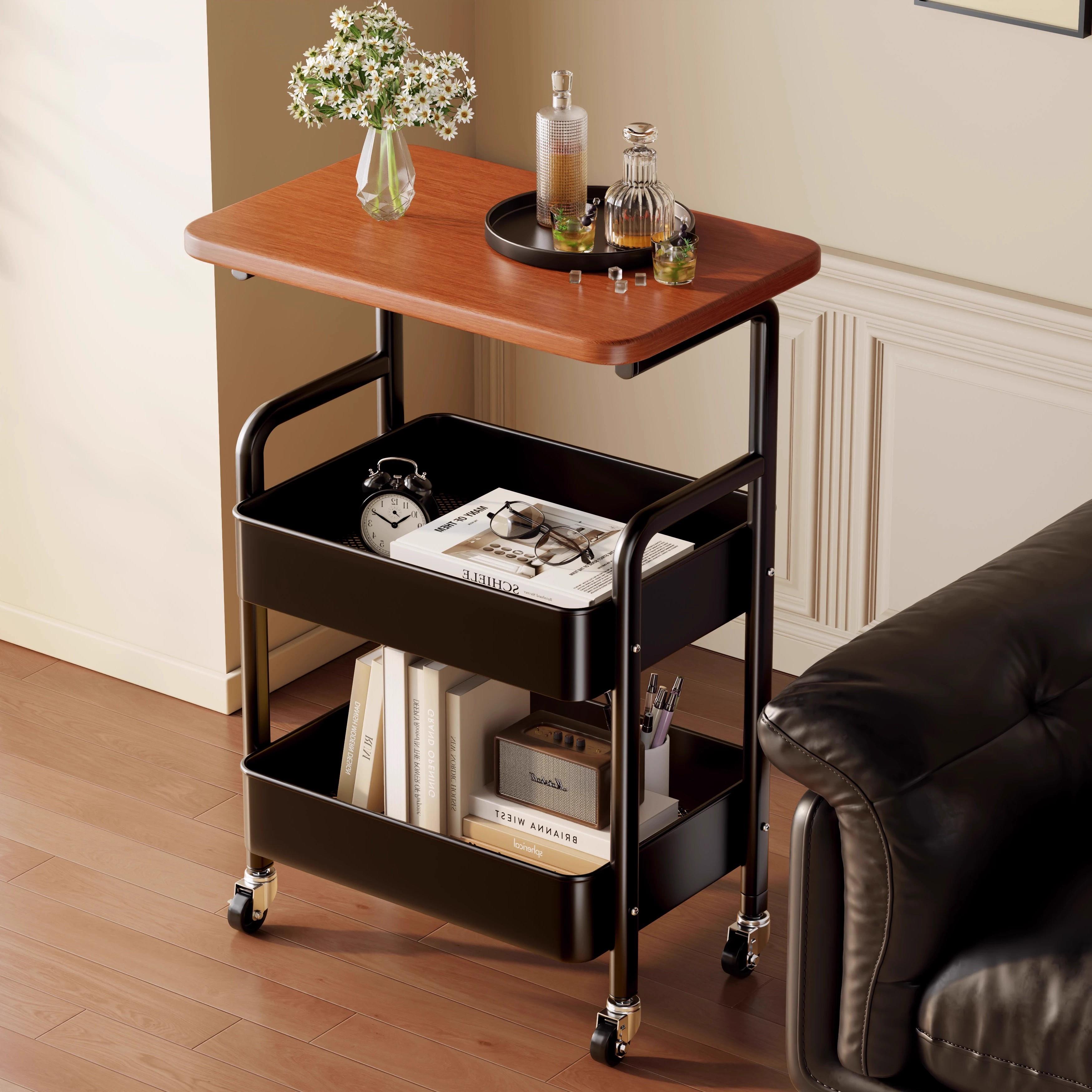 中古风小推车置物架可移动沙发边几客厅零食收纳架子小桌子床边桌