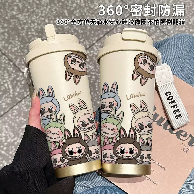 Labubu不锈钢316保温杯高颜值双饮杯拉布布可爱车载吸管咖啡杯子