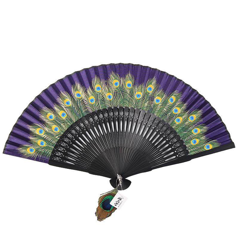 古典中国风旗袍折扇女古风孔雀翎绢扇折叠工艺礼品扇子,特色手工艺,竹编/竹雕,淘宝优惠券,粉丝福利购,淘宝优惠卷