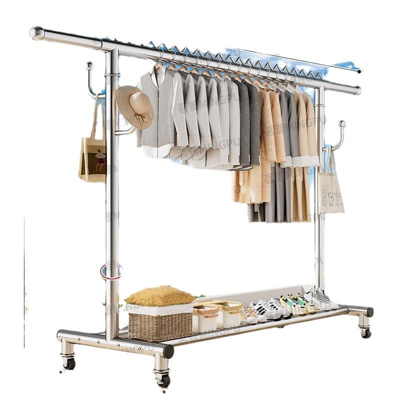 38管不锈晒钢晾衣架落地阳台加厚家用外户防风单杆伸缩移径动衣杆