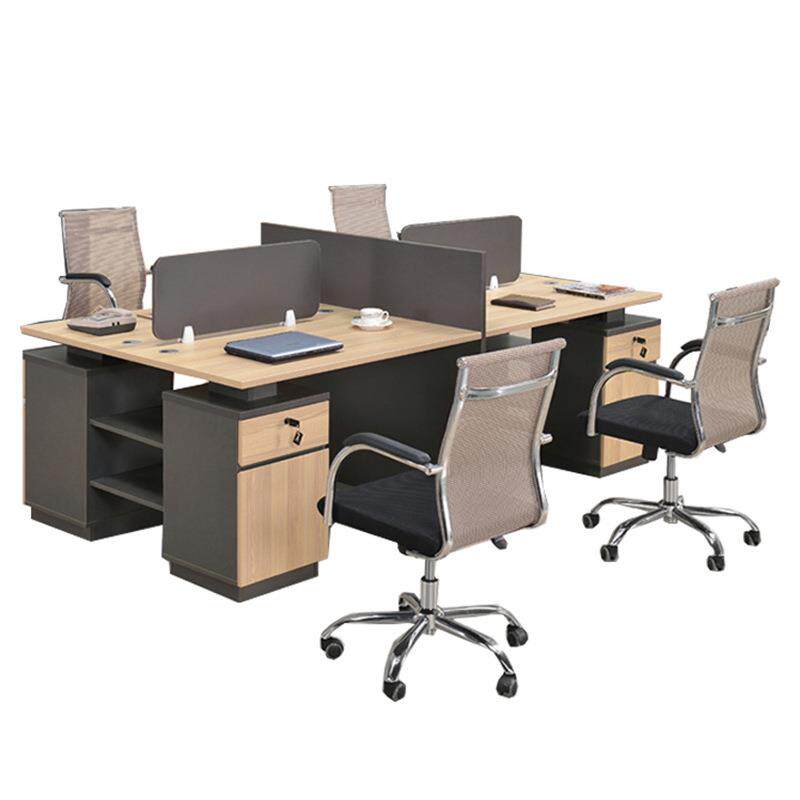 现代简约木质组合工位职员桌办公室新中式屏风办公桌4人位