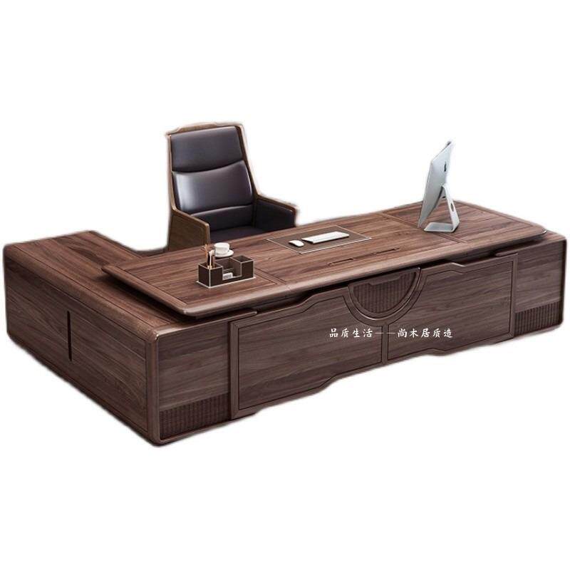 新中式老板桌实木办公桌乌金木大班台商用办公室高端办公家具