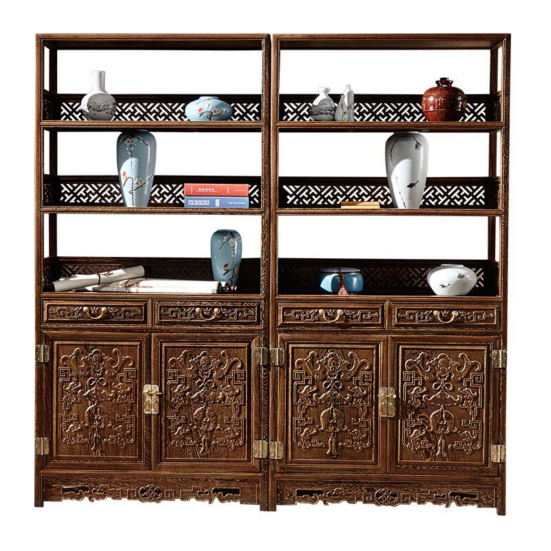 王木匠鸡翅木书架书橱陈列架实木书柜三层展示架文件柜红木家具