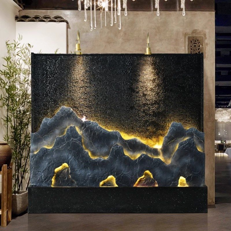 水幕墙流水屏风瀑布喷泉别墅大厅酒店办公室假山花草树木景观
