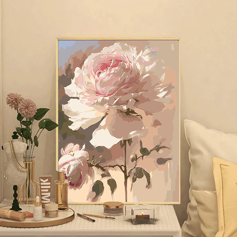 山茶芍药卉数字油画填充涂色手工手绘朵丙烯油彩画装饰画